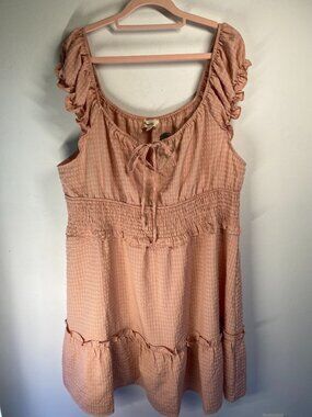 NEW Perch By Blu Pepper Textured Peach Mini Dress With Ruffle Sleeves 3X